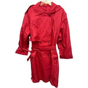 VTG 90s OTELLO PELLE Womens 13/14 Rainwear Parka Jacket Hot Pink Coat Button